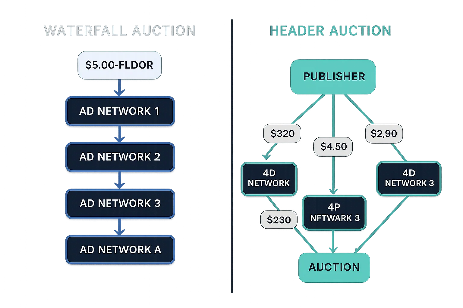 waterfall vs. header bidding auction comparison