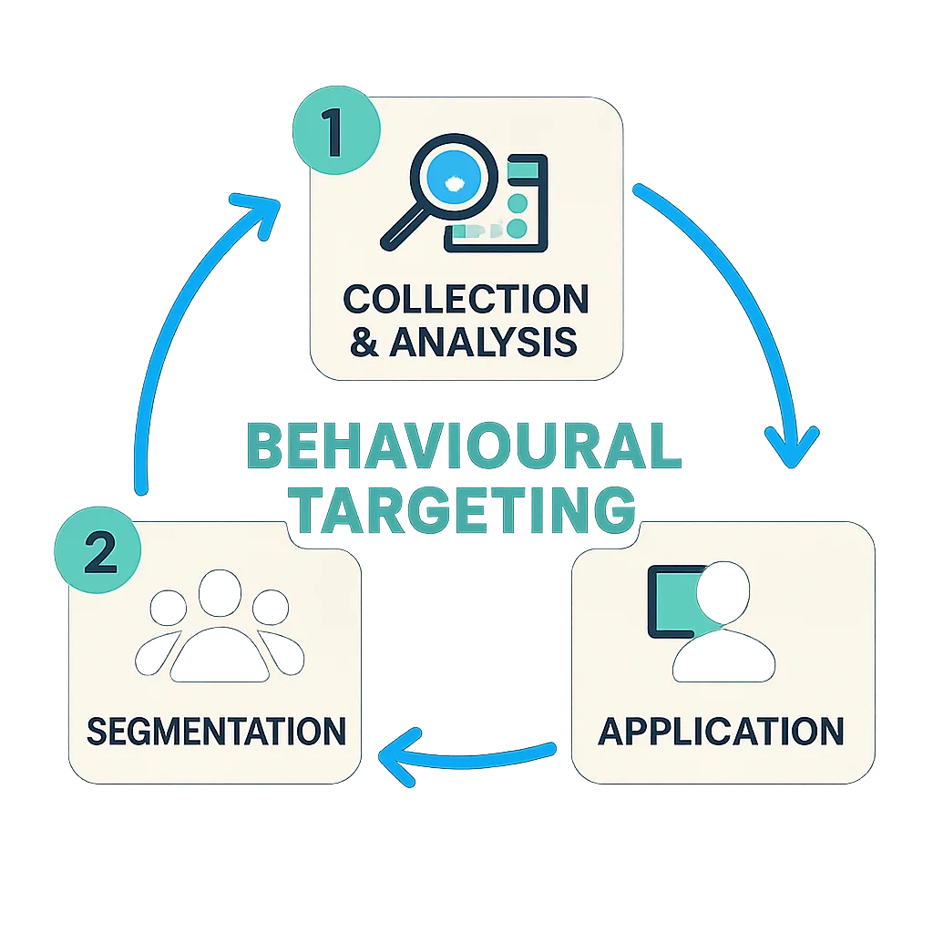 The three main steps of the behavioral targeting process.